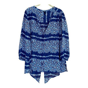 Navy Blouse Pink White Floral Print by MAURICES Plus Size XXL Loose Lightweight